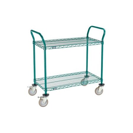 Gec Nexel Utility Cart, 2 Shelf, Poly-Green, 36"L x 18"W x 39"H, Polyurethane Brake Casters 1836P2GB